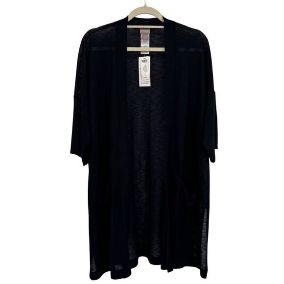 Chico’s Open Front Cardigan Sweater Two Pocket Classic Navy Size 1 Medium - Picture 1 of 9